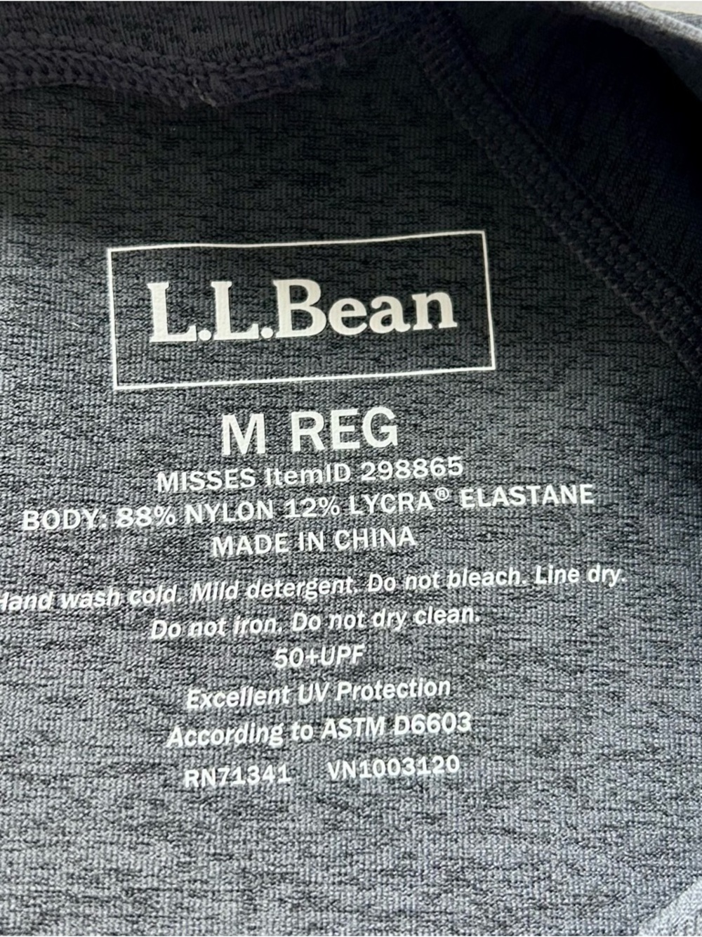 L.L.Bean Ladies Heather Charcoal Crew Neck Swim Shirt. UPF 50+ - Picture 3 of 6
